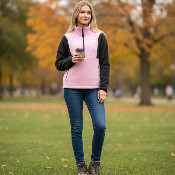 The North Face Fleece Pullover TKA Attitude Womens XL Zipper Cameo Pink Black - Picture 1 of 12